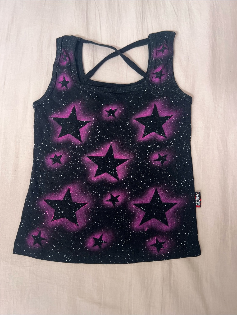 Y2K Black Tank Top with Purple Star Print